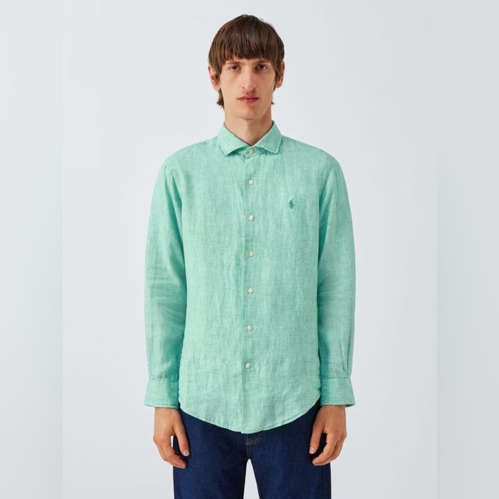 Polo Ralph Lauren Men's Classic Fit Linen Shirt Teal Green Size Small